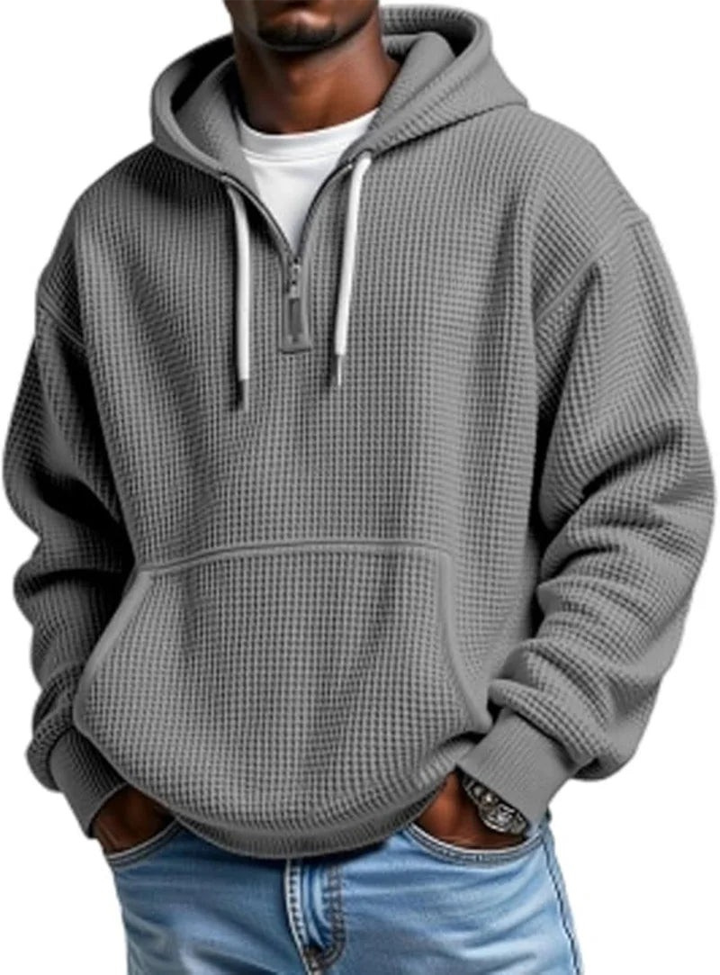 Loose Waffle Half-Zip Hooded Sweatshirt
