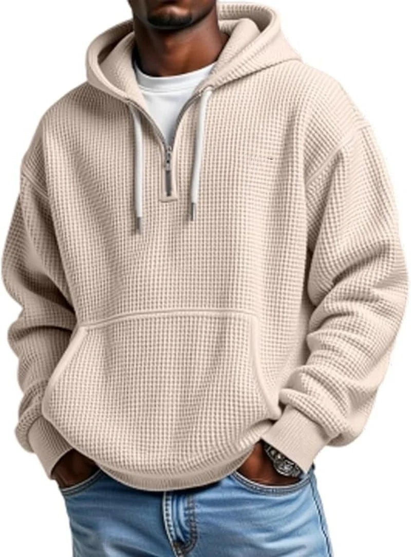Loose Waffle Half-Zip Hooded Sweatshirt